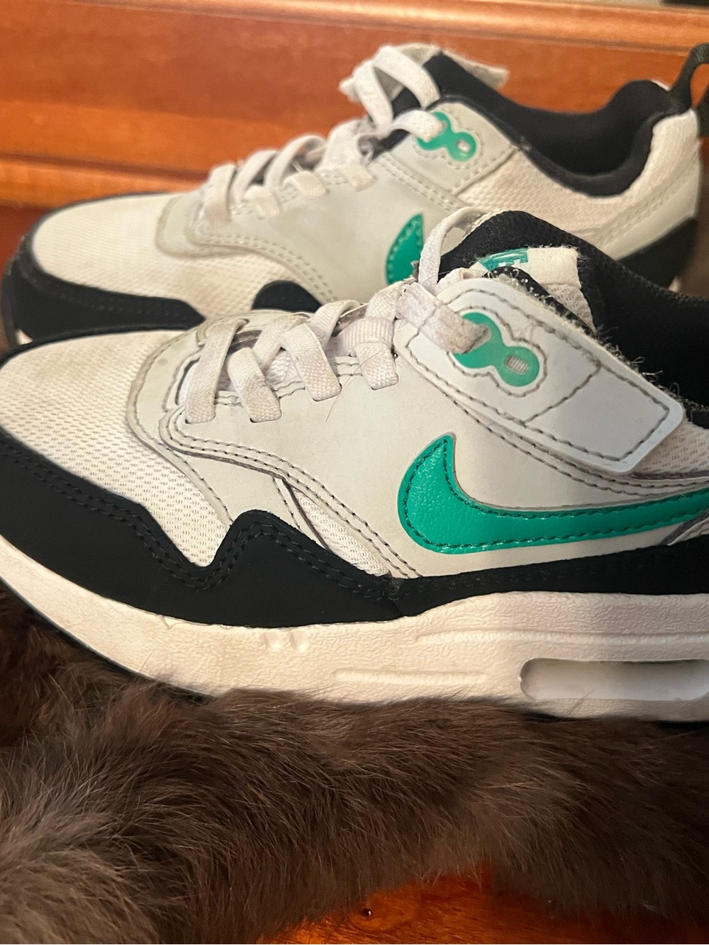 Kids White and Teal Athletic Sneakers with Hook-and-Loop Strap